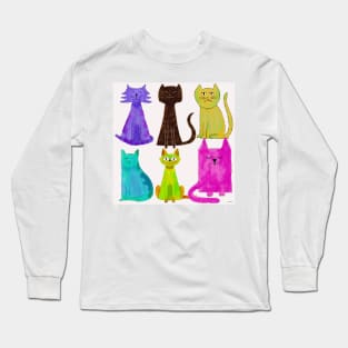 Crazy Colorful Cats Long Sleeve T-Shirt